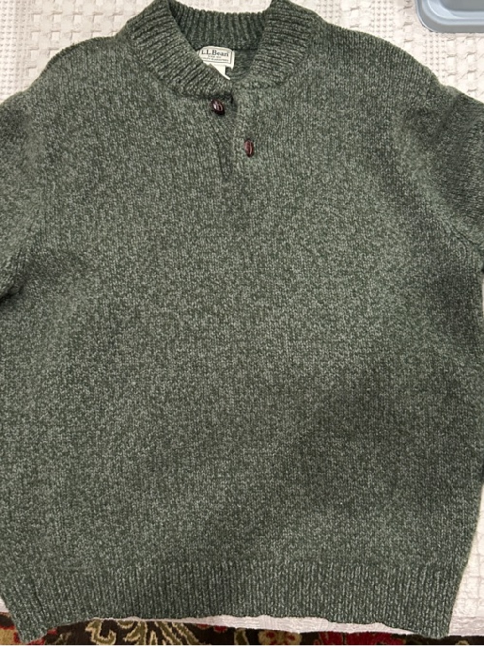 L.L. Bean Moss Green Henley Pullover Wool Sweater